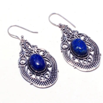 

Genuine Lapis Lazuri Silver Overlay on Copper Earrings , Hand made Women Jewelry Gift , E5464