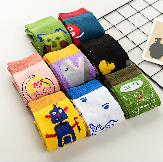 Женские модные красивые хлопковые носки с изображением поросенка, Кита, акулы, забавного робота, планеты, кота, русалки, Мультяшные мужские носки, счастливые женские носки в стиле Харадзюку