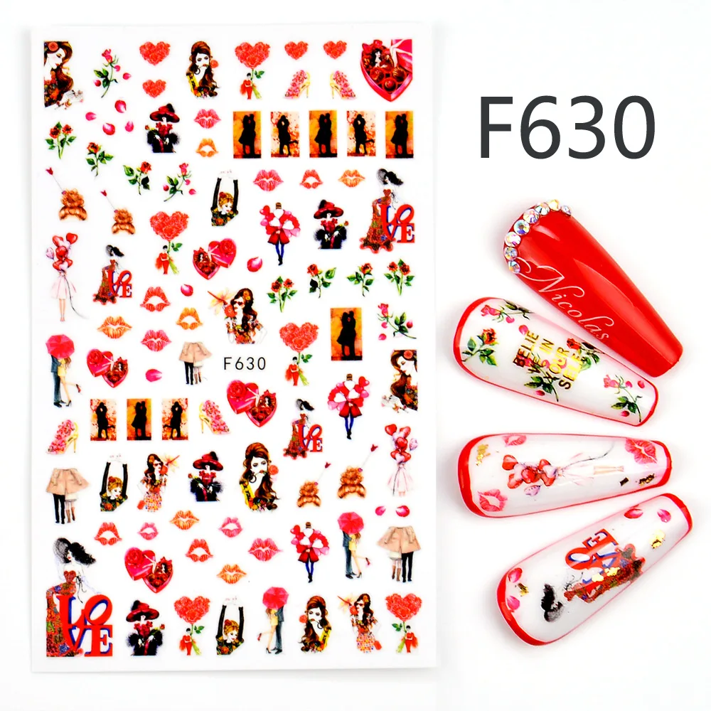 2PC Sweet Lovers Kiss Rose adhesive 3d nail sticker foil nails art decoration cute designs decals manicure supplies tool |