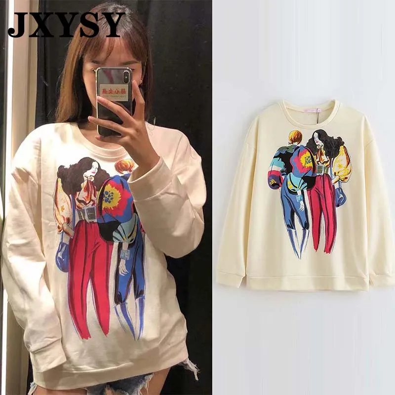 JXXSY Autumn winter hoodies women sweatshirt casual cartoon character print long sleeve sweatshirt women pullovers top