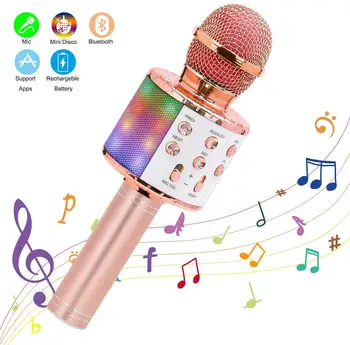 

Wireless Karaoke Microphone Portable Handheld 4.2 Bluetooth Speaker Home KTV Player with Dancing LED Lights Record Function