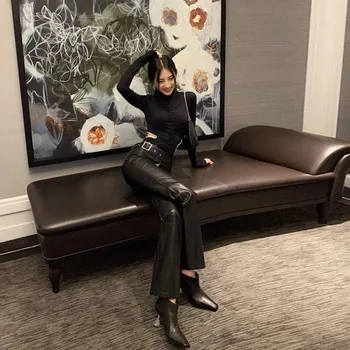 

Hollow out Waist Hand-Made Diamond One-Piece Suit Long-Sleeved T-shirt Tight Turtleneck Bottoming Shirt Black