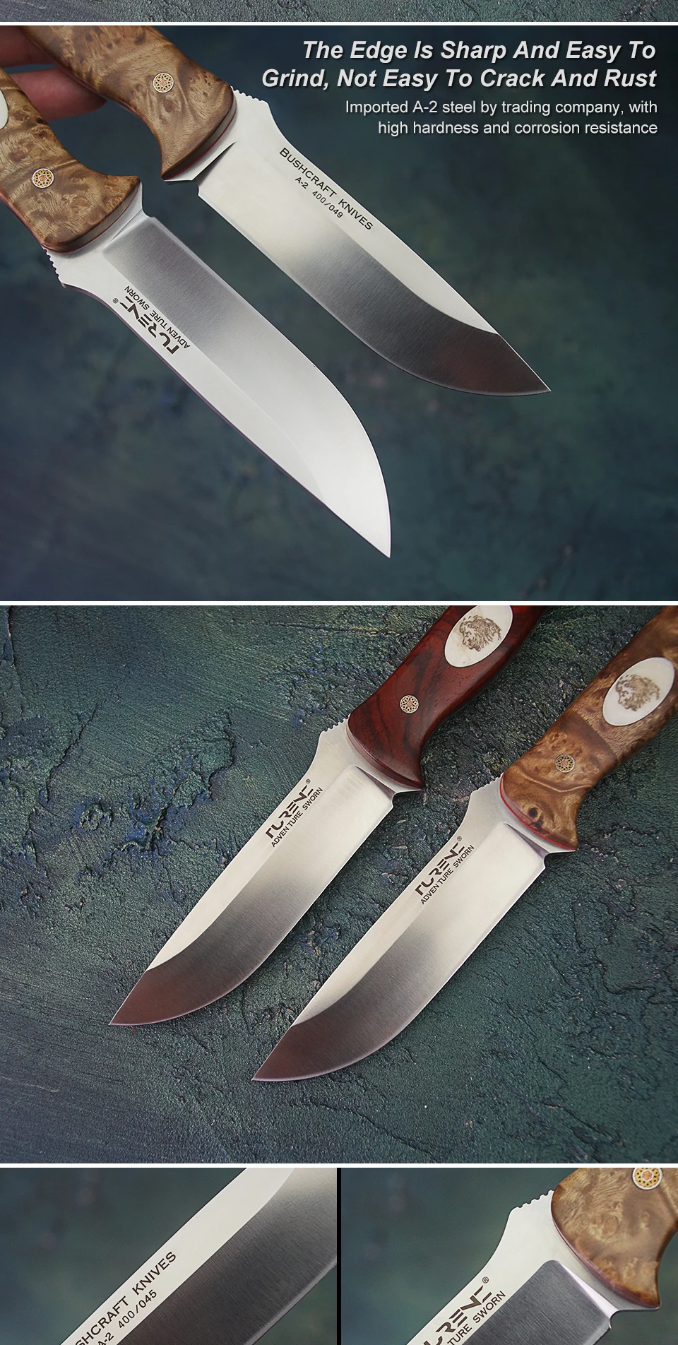 TUREN-A2 Стальной Охотничий нож полный Tang фиксированный нож с ножной ножи выживания для кемпинга инструменты для улицы