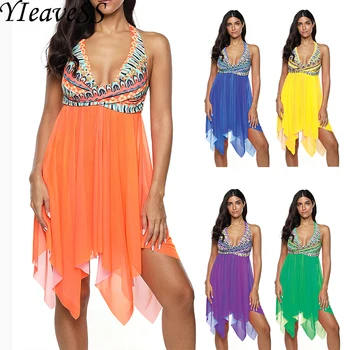 

2020 New Tankini Plus Size Two Piece Women Swimwear Sexy Bikini Print Halter Swimsuit Swimming Bathing Suit S-5XL