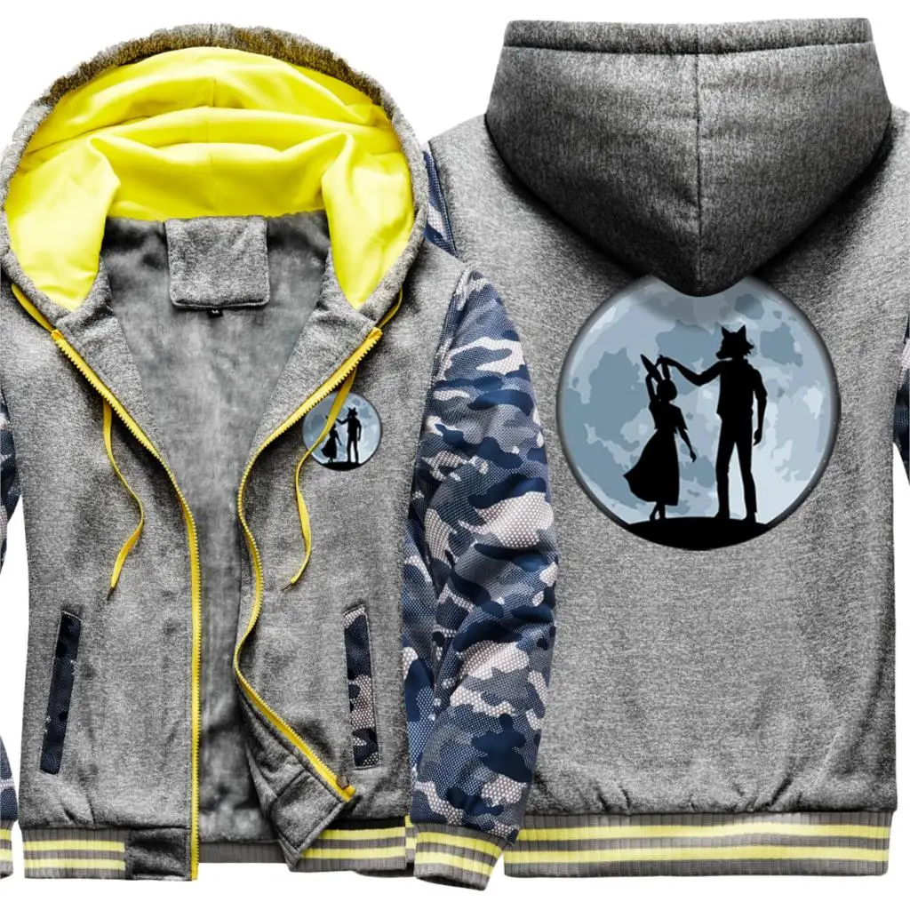 

BEASTARS Japan Anime 2020 Camouflage Raglan Thicken Jackets Mens Keep Warm Wool Liner Clothing Leisure Tops Streetwear Homme