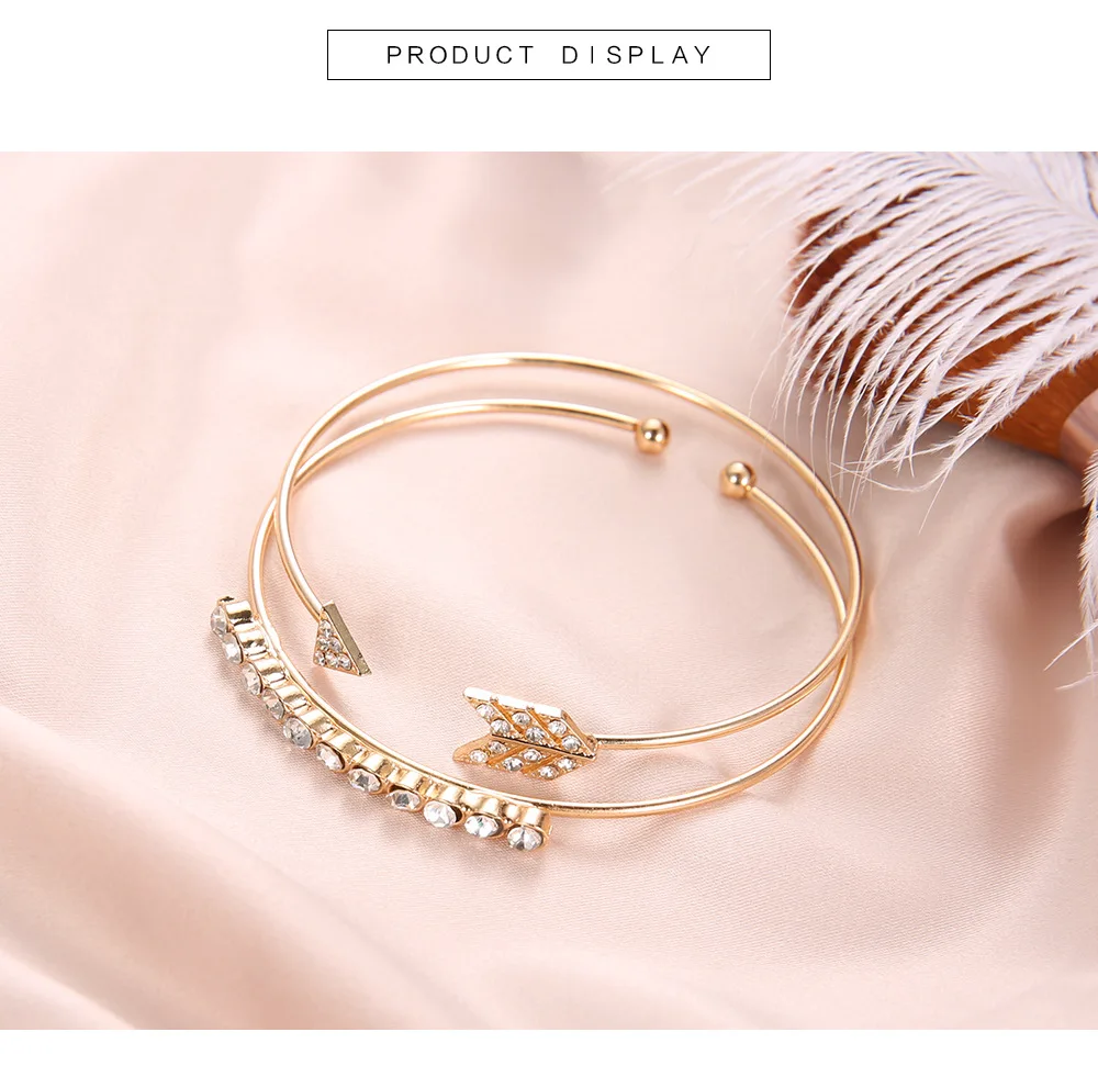 Простой женский браслет с золотой стрелкой, полный комплект из двух предметов с цирконием, браслет, открывающийся браслет, модные украшения, браслет, аксессуары