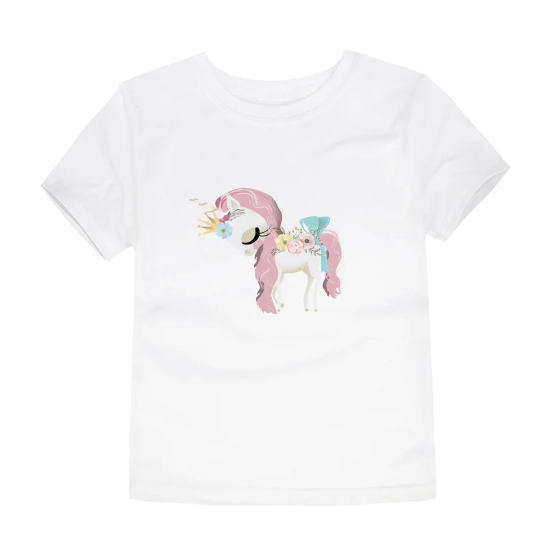 12 цветов, летние футболки с короткими рукавами для девочек детские топы с рисунком единорога для девочек футболки с единорогом для мальчиков от 2 до 14 лет - Цвет: 4TH11