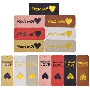 

24PCs/lot Made With Heart Leather Tags Labels DIY Handmade Sewing Craft Garment Bags Decoration Supplies
