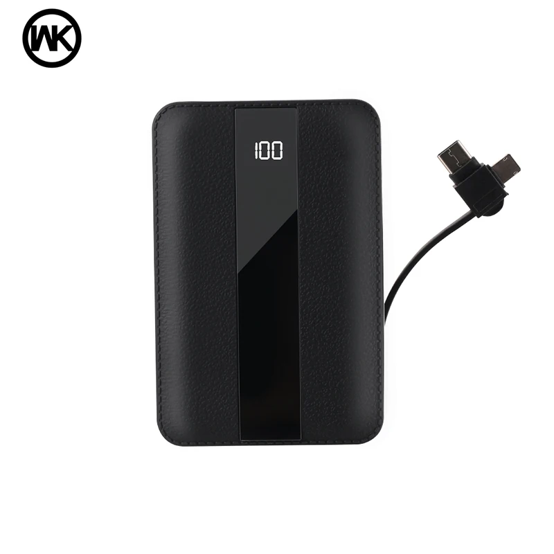 Black power bank 083 WK 10000 мАч mi ni внешний аккумулятор светодиодный дисплей Встроенный кабель портативный внешний аккумулятор для iPhone 11 Pro Xiaomi mi внешний аккумулятор повербанк - Цвет: Black power bank 083