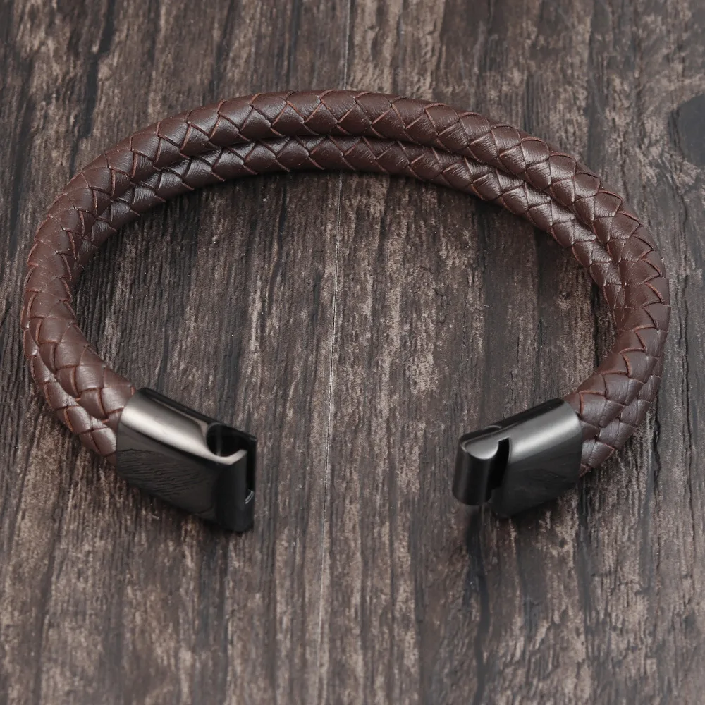 New Fashion Jewelry Men Bracelet Stainless Steel Magnet Clasp Genuine Leather Cuff Bangle Bracelet Men - Image 5