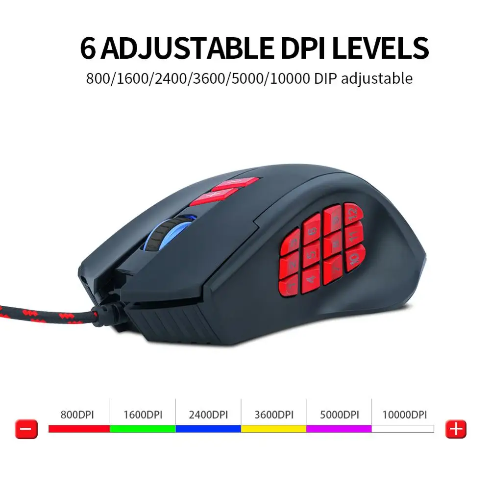 Jogo de Jogadores G603 com Fio Computador com 12 Dpi para Windows e pc Mouse Gamer Retroiluminado Botões Laterais 10000 Rgb Mmo Led - Imagem 5