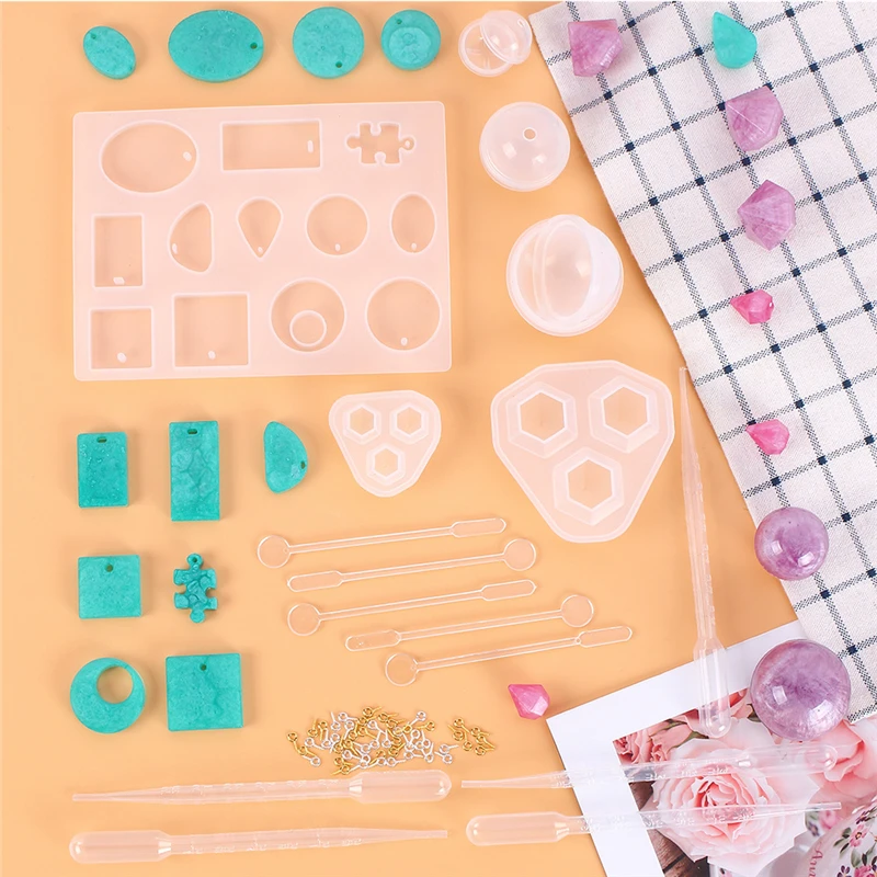 Aomily DIY 66pcs/Set Handmade Jewelry Mold Necklace Eardrop Gemstones Fondant Cake Chocolate Container Crystal Drop Resin Molds | Дом и сад