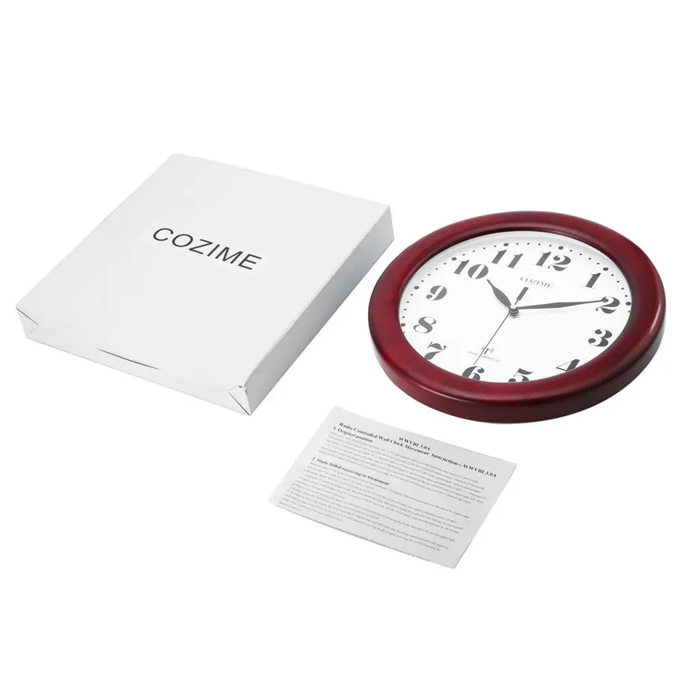 

Wine Red Pine Wood Acrylic Mirror Round Classicism Style Clock Classic 12" Atomic Radio Controlled Wall Clock BGW612-YG