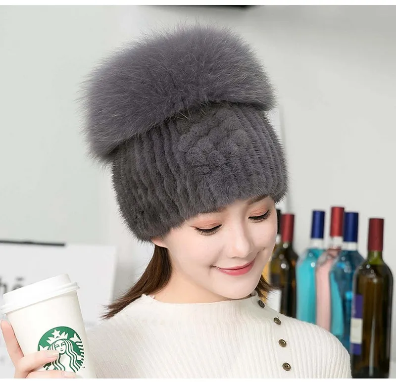 Glaforny однотонная норковая меховая шапка женская зимняя Корейская версия утолщенная теплая шапка-бомбер из меха норки вязаная шерстяная шапка с помпонами