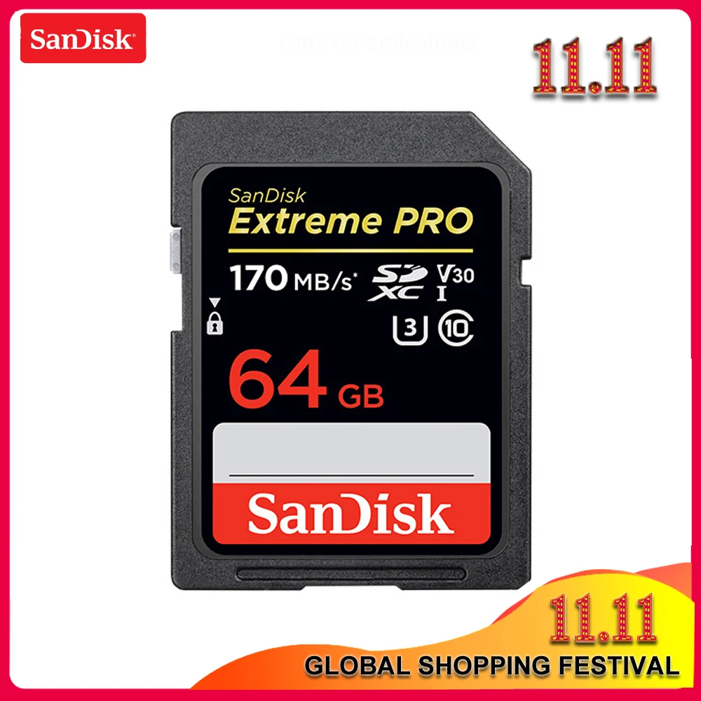 

100% Sandisk Extreme Pro SD Card 32GB 64GB Max Read Speed up to 170MB/s SD Card Class 10 U3 128GB 256GB Memory Card For Camera