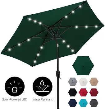 

7.5ft Outdoor Solar Market Table Patio Umbrella for Deck, Pool w/Tilt, Crank, LED Lights Umbrella Outdoor Table Umbrella