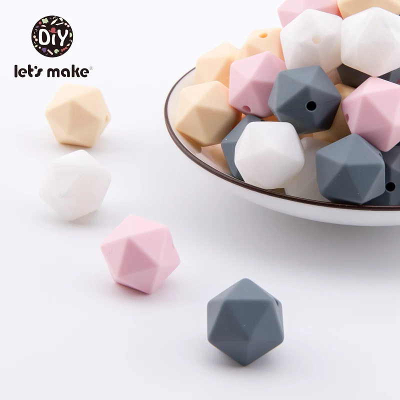 Let's make Silicone Multi-faceted beads 50pcs 14mm Candy Color Beads Baby Safe DIY Can Chew Nursing Necklace Baby Teether