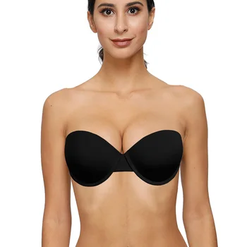 

Vgplay Strapless Bra Padded Push Up Plunge Lingerie Solid Underwire Breathable Brassiere Convertible Straps Bralette
