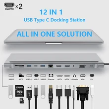 Stacja dokująca USB typu C stacja dokująca do laptopa, podwójny Monitor MST podwójny HDMI VGA RJ45 SD TF do MacBook Dell XPS Hp Lenovo ThinkPad