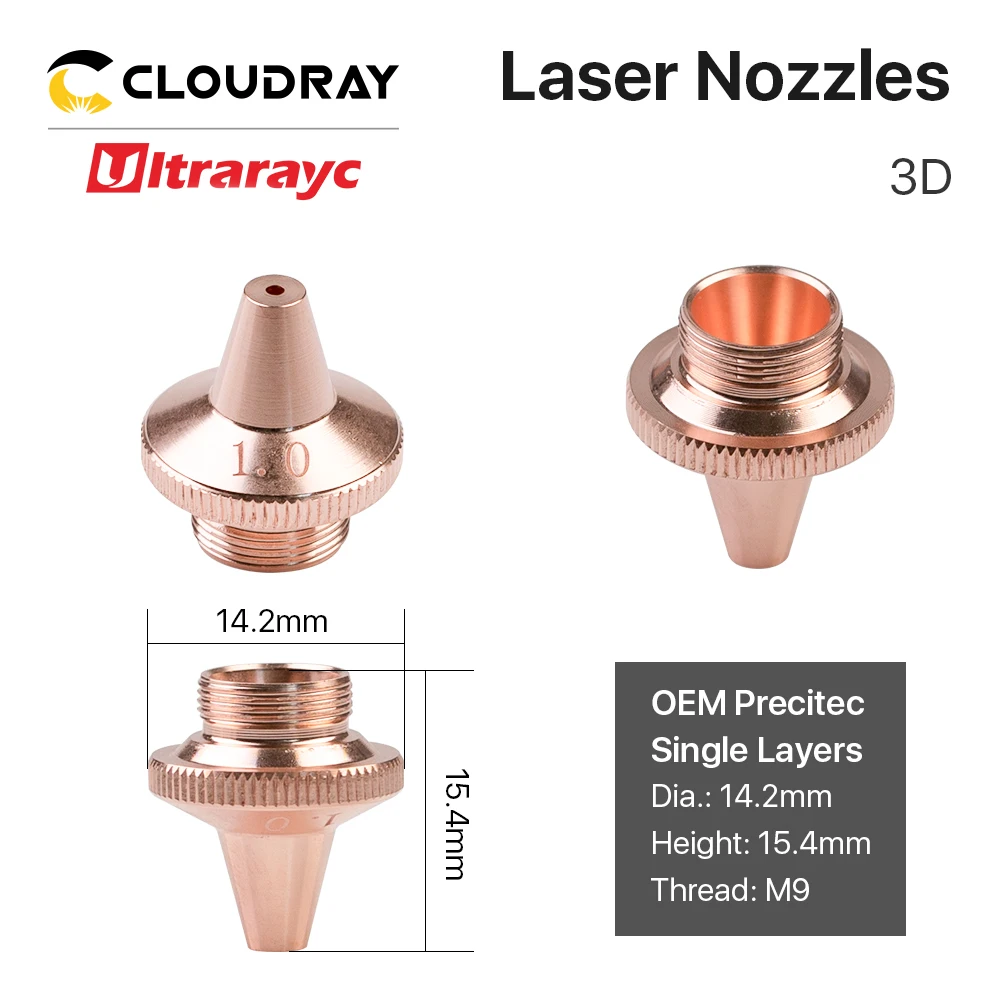 

Ultrarayc Precitec 3D Fiber Laser Cutting Nozzle for Metal Cutter M9 D14.2 Height 15.4mm