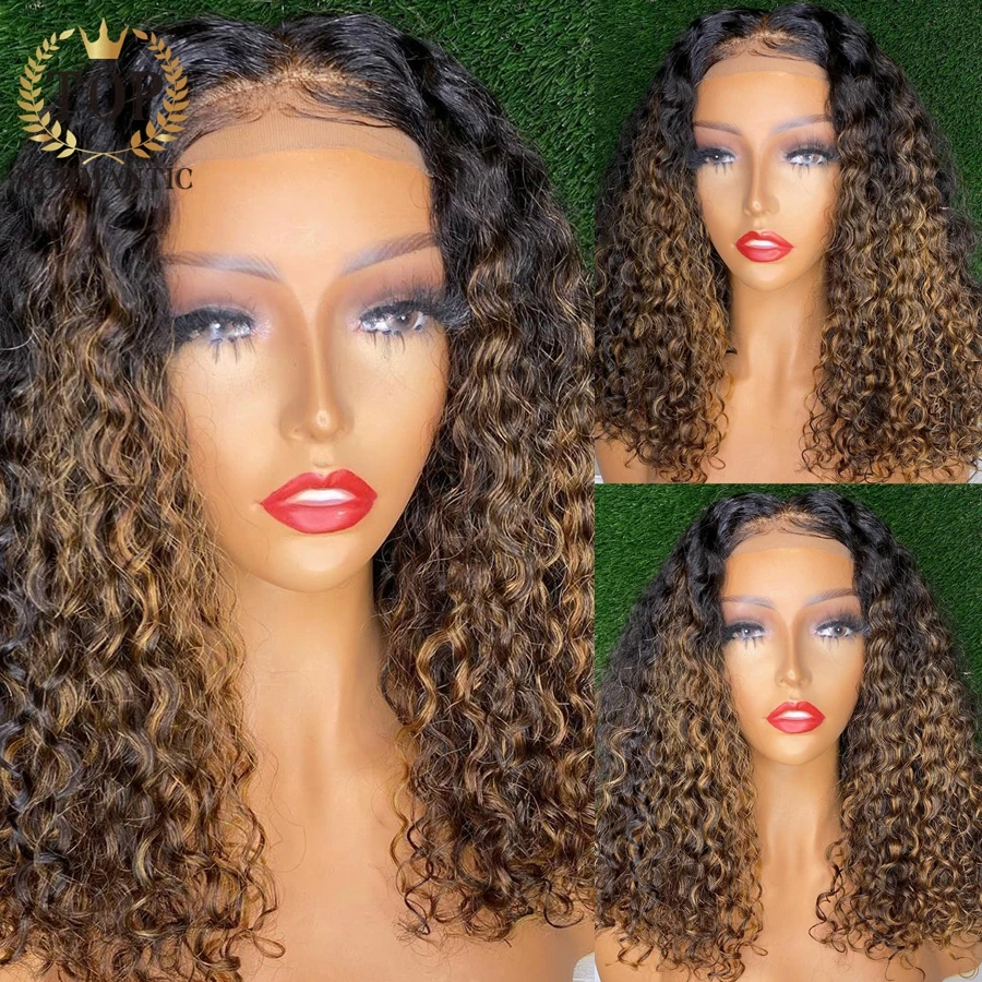 Topnormantic 16 &quotкудрявый боб парик фронта шнурка Remy человеческие волосы кудрявые