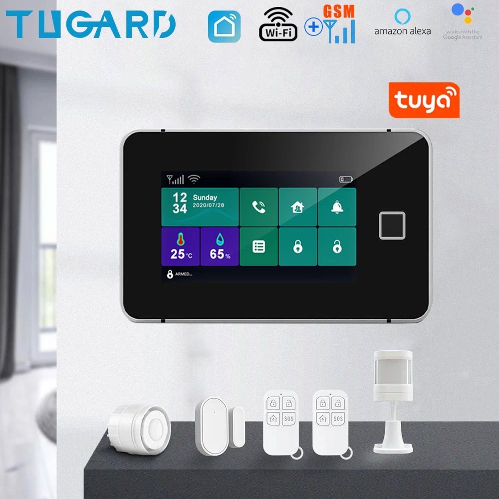 TUGARD G60 Tuya WiFi Gsm Security Alarm System Fingerprint Armed Temperature Humidity Display 433MHz Wireless Smart Home Burglar house alarm keypad