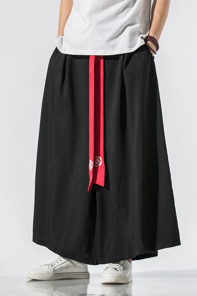 Wide Leg Pants Men Cotton Joggers Retro Loose Chinese Style