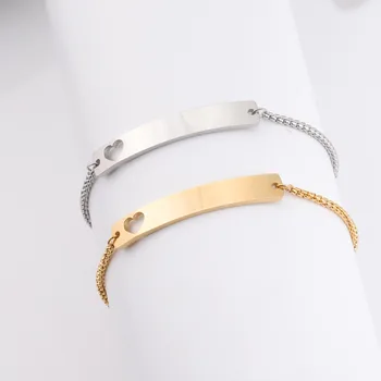 

100% Stainless Steel Blank Bar Bracelet For Engrave Hollow Hheart Metal Plate Adjustable Chain Mirror Polished 10pcs