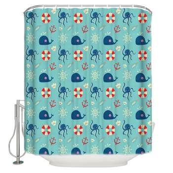 

DEARHOUSE Shower Curtain Whale Octopus Fish Scales Background Shower Curtain Bathroom Curtain Home Decoration