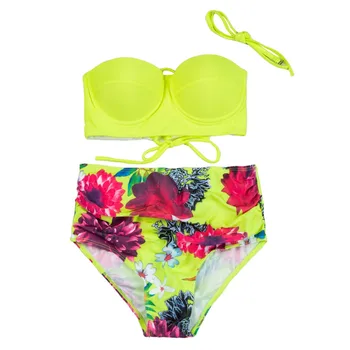 

New Arrival Womens Swimming Costume Padded Swimsuit Floral Printed Monokini Push Up Bikini Two Pieces Swimwear Female Biquini
