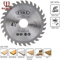 Lames de scie circulaires en carbure, 115mm 30T, disques de coupe pour meuleuse d'angle, pour le travail du bois, arbre de coupe 22.2mm, 1 à 2 pièces 