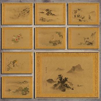 

Free shipping,prints Ancient Chinese artist masterpiece Kraft paper poster figurative picture China landscape woman and pegeon