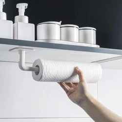 Kitchen Self-adhesive Accessories Under Cabinet Paper Roll Rack Towel Holder Tissue Hanger Storage Rack 1pcs NEW