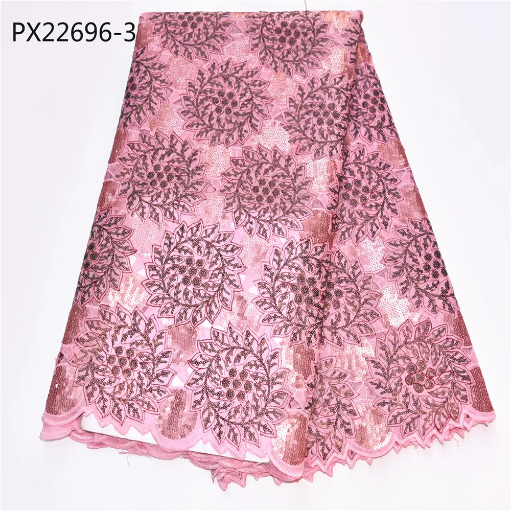 Новое поступление Африканский стиль высокое качество вышивка кружевная ткань из двойной органзы нигерийская одежда фуксия розовый блестки кружева 5 ярдов