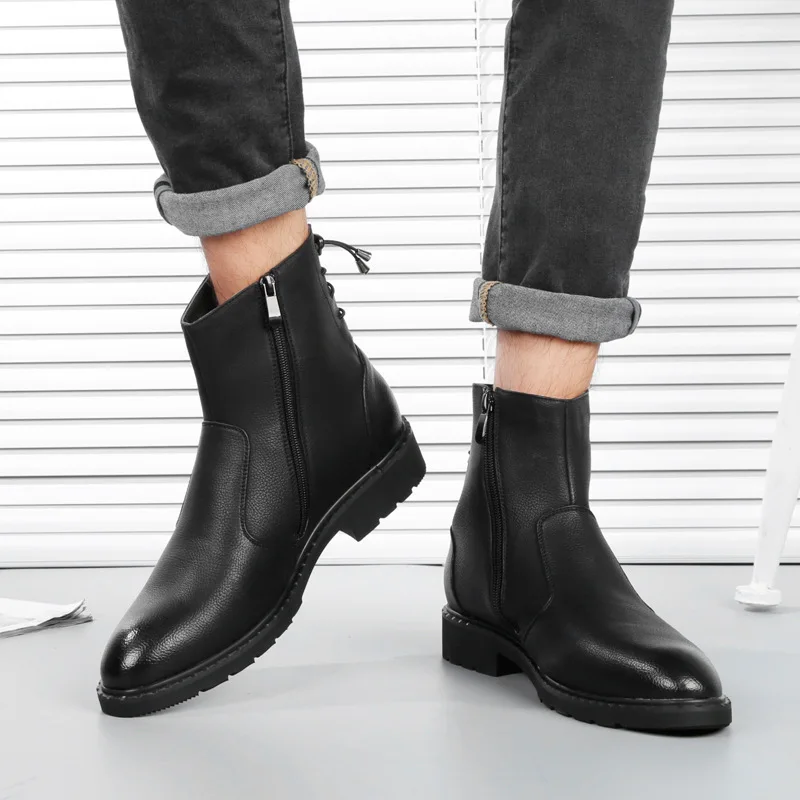 

Men's Boots British Style Hight-top Martin Boots Men's Trend Korean-style Leather Boot Men's Women's Pointed-Toe Leather Boot Me