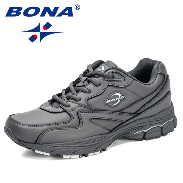 BONA 2020 New Designers Action Leather Running Shoes High Quality Outdoor Sports Shoes Men Sneakers Breathable Outdoor Footwear Dark grey S gray