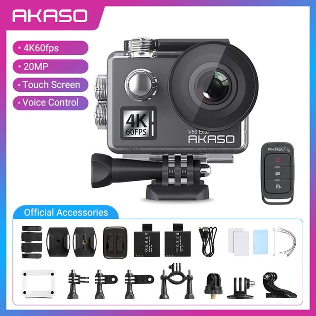 AKASO V50 Elite 4K60fps Touch Screen WiFi Action Camera Voice Control EIS  Web Camera 131 feet Waterproof Camera Adjustable View Angle 8X Zoom Remote  Control Sports Camera with Helmet Accessories Kit