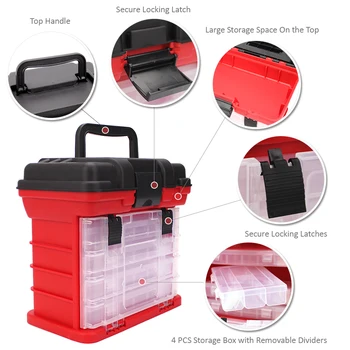 

Fishing Tackle Storage Trays with Secure Locking Latch Removable Divider Water Resistant Fishing Tackle Box with 4 Fishing Boxes