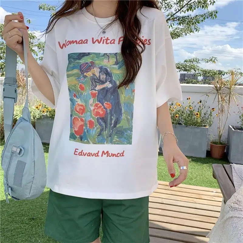 Letter Print Vintage T-shirt Streetwear Oversize tops женские футболки Clothes Short Punk Gothic Tshirt Harajuku Sleeve T Shirt