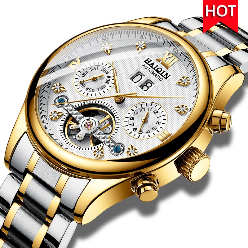 

HAIQIN Men's watches Automatic mechanical Men Watches Business Watch men top brand luxury Military Waterproof Tourbillon Clock