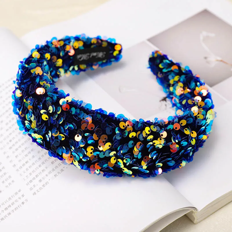 Vintage Fish scale Bright Sequins Hair Bands For Women Headband Hoop For Hair Accessories Girls bandeau cheveux haarband - Цвет: C587 navy