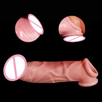 Dildo Extender Sex Toys Reusable Condoms Man Extension Penis Sleeves Penis Rings Time Delay With Solid Simulation Glans 6