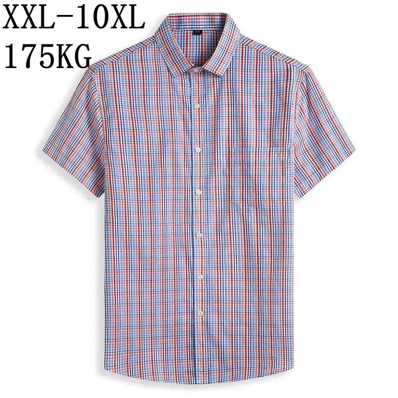

10XL 8XL 7XL Plaid Shirt Men 2020 New Casual 100% Cotton Short Sleeved Summer Men Shirts camisa masculina Men's Dress Shirts