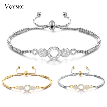 

New Gold-Color Tone Beaded Bracelets Girls Gift Adjustable Statement Jewelry Pulsera Stainless Steel Cuff Bracelet for Women