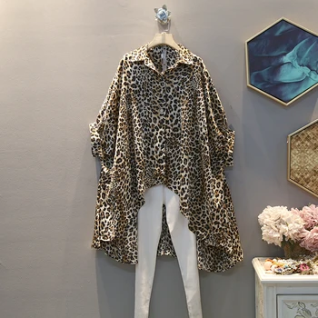 

[EWQ] 2020 Spring Summer New Pattern Lapel Long Sleeve Leopard Print Patchwork Single Breasted Casual Shirt Women AK59016