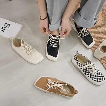

Women's shoes 2020 new ins college small white shoes lace casual canvas shoes square head student women's shoes