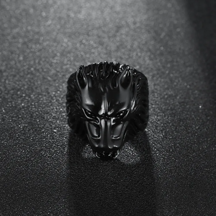 Creative New Style Ethnic-Style Small Animal Wolf Head Men Alloy Ring Cool shi jie