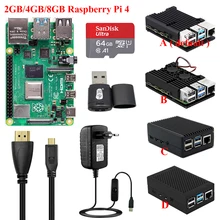 Original raspberry pi 4 modelo b 2gb/4gb/8gb + caixa de alumínio + fonte de alimentação + cartão sd leitor de cartão + cabo de vídeo rpi 4b pi4 kit