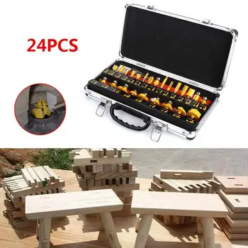 

24pcs Milling Cutter Suit Milling Cutter Cutter Bit Carpenter Woodworking Tools Punching Electric Drill Hinged Hole Strong