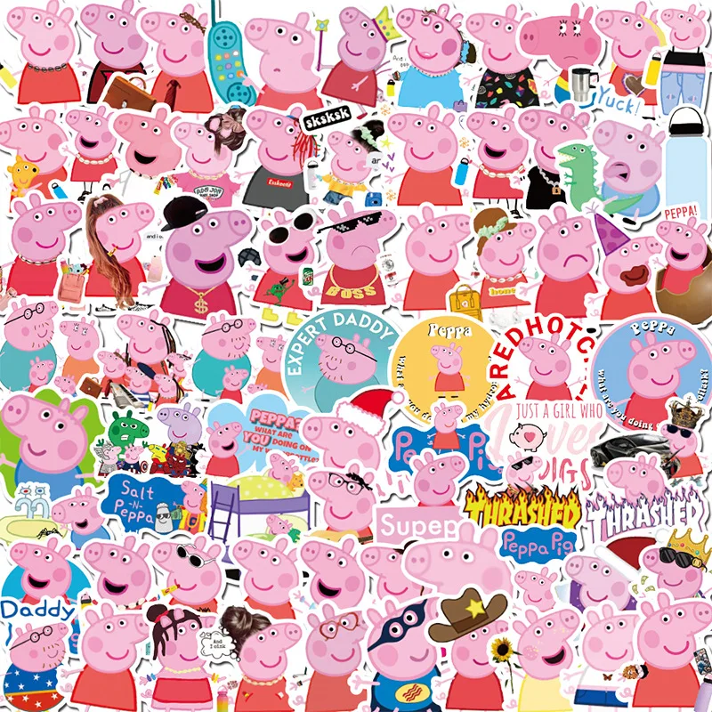 

100pcs/A Paper Peppa Pig Sticker Paper Cute Cartoon Phone Glass Notebook Luggage Waterproof Decorative Graffiti Adhesive Paper